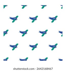 Seamless Blue Biplane Pattern on White Background  Aviation and Travel Vector Design