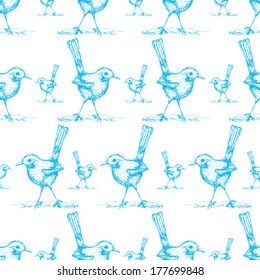 seamless of blue bird drawing pattern vector