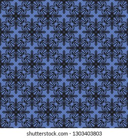 Seamless blue and black decorative vector pattern with elegant openwork ornament. Abstract background for printing on paper, wallpaper, covers, textiles, fabrics, for decoration, decoupage, scrapbooking and other