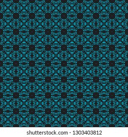 Seamless blue and black decorative vector pattern with elegant openwork ornament. Abstract background for printing on paper, wallpaper, covers, textiles, fabrics, for decoration, decoupage, scrapbooking and other