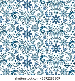 seamless blue bohemian floral pattern with intricate details for fabric and carpet
