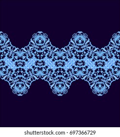 Seamless blue border ornament on back background