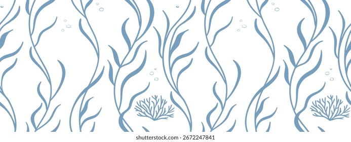 Patrón botánico azul sin fisuras con hojas y ramas dibujadas a mano. Elegante fondo floral para textil, Fondo de pantalla y diseño de envoltura. Ilustración de naturaleza decorativa en estilo minimalista.