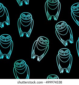 Seamless blue burrowing owls over a black background. Vector EPS-10 file, no transparency used. 
