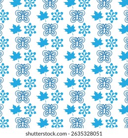 Seamless blue butterfly maple leaf snowflake pattern design for backgrounds and textures