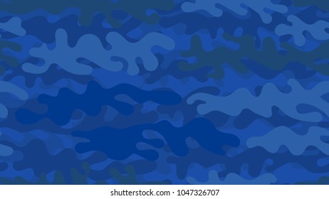 Seamless blue camouflage pattern. Repeating military clothing texture.