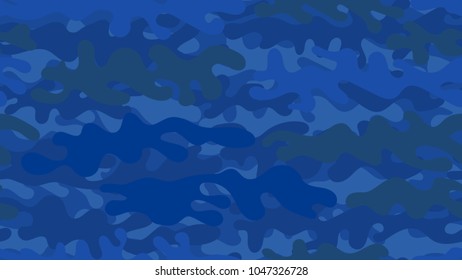Seamless blue camouflage pattern. Repeating military clothing texture.