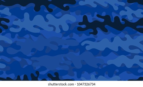 Seamless blue camouflage pattern. Repeating military clothing texture.