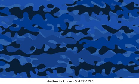 Seamless blue camouflage pattern. Repeating military clothing texture.