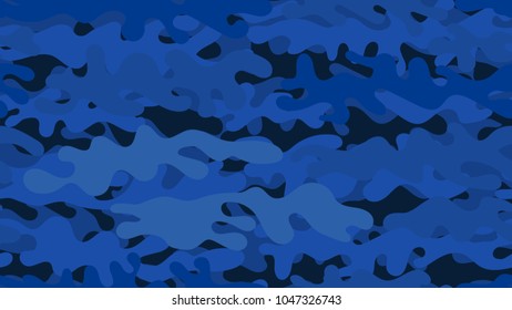 Seamless blue camouflage pattern. Repeating military clothing texture.