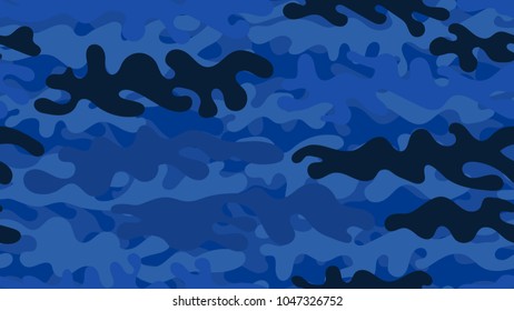Seamless blue camouflage pattern. Repeating military clothing texture.
