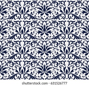 Seamless Blue Chinese Background botanic garden flower cross leaf vine