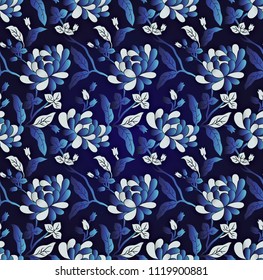 Seamless blue chinese floral background