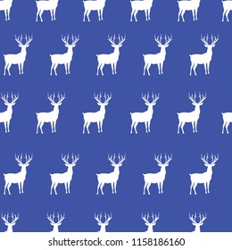 Seamless blue christmas deer pattern vector
