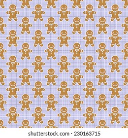 Seamless blue Christmas pattern with cute gingerbread men. Vector illustration