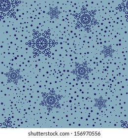 Seamless blue christmas pattern with snowflakes. Vector illustration.