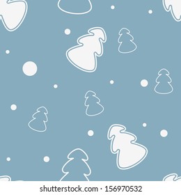 Seamless blue christmas pattern with Christmas tree. Vector illustration.