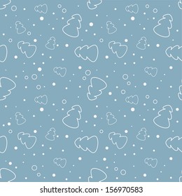 Seamless blue christmas pattern with Christmas tree. Vector illustration.