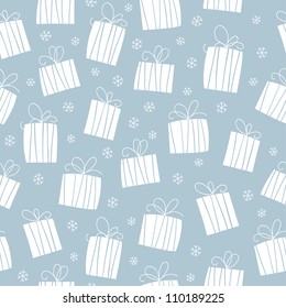 Seamless blue christmas present pattern. Vector illustration