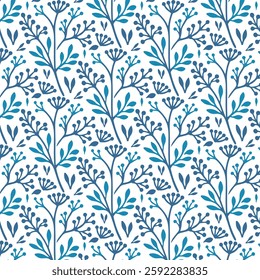seamless blue circular floral pattern with abstract leaf and flower elements for fabric
