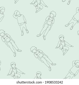 Seamless blue color kids pattern with little boys