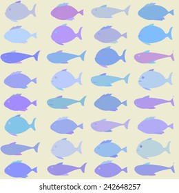 seamless blue colored vector pattern with school of fish 