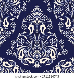 elemento de patrón de damasco azul transparente