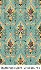 Patrón de damasco azul sin costuras. Adorno de Vector Antiguas. Fondo oriental para un Fondo de pantalla, textil, alfombra, papel de embalaje. 