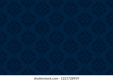 Seamless blue decorative wallpaper pattern. Seamless floral ornament on background. Vintage ornament. Wallpaper pattern