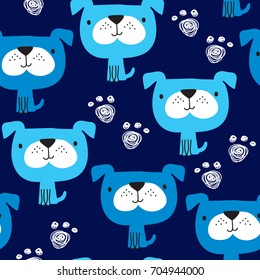 seamless blue dog pattern vector illustration