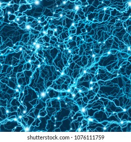 Seamless blue electric lightning pattern. Flash bolt storm texture. EPS 10 vector file