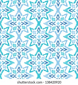 Seamless blue ethnic aztec snowflake illustration decorative background pattern in vector
