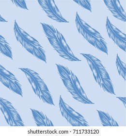 seamless blue feather on light blue background