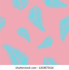Seamless blue feather pattern, pink background on blue feather romantic pattern vector