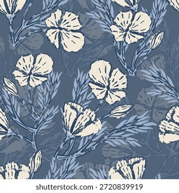 Modelo abstracto floral azul inconsútil con un estilo tranquilo y clásico. Ideal para la decoración del hogar, impresión de tela y fondos elegantes.