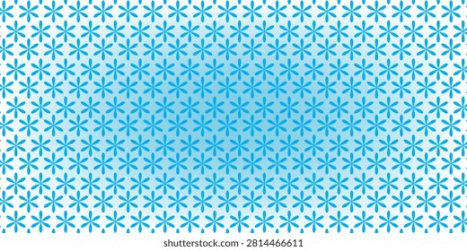 Seamless blue floral background featuring repeating stylized petals and a subtle central gradient. Decorative, modern design ideal for wallpaper, textile prints, web backgrounds, spring themes and graphic projects.