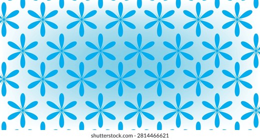 Seamless blue floral background featuring repeating stylized petals and a subtle central gradient. Decorative, modern design ideal for wallpaper, textile prints, web backgrounds, spring themes and graphic projects.