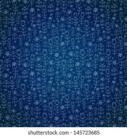Seamless blue floral background. Texture with night tulips. Can be used for wallpaper, pattern fills, textile, web page background, surface textures. Vector illustration.
