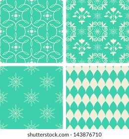 Seamless blue floral and geometric patterns