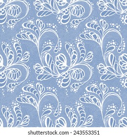 Seamless Blue Floral Lace Pattern.