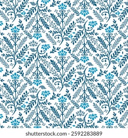 seamless blue floral pattern with artistic retro elements for textile and wallpaper
