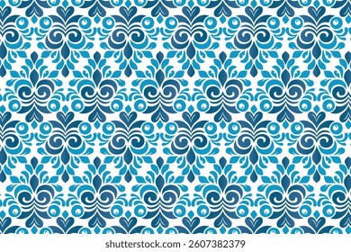 seamless blue floral pattern with baroque-inspired botanical motifs for luxury home textile products and stylish wrapping

