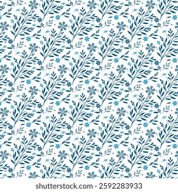 seamless blue floral pattern with circular textile inspired elements for wrapping paper
