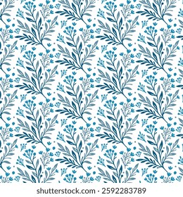 seamless blue floral pattern with classic painting inspired details for fashion and background
