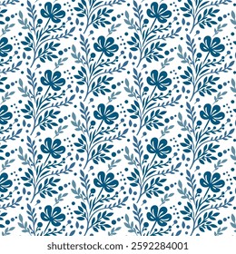 seamless blue floral pattern with decorative plant and leaf motifs for fashion and print
