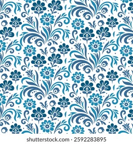 seamless blue floral pattern with delicate painting style blossoms for fabric and wrapping
