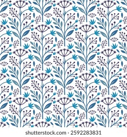 seamless blue floral pattern with elegant retro elements for textile and wallpaper
