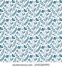 seamless blue floral pattern with elegant antique inspired elements for textile and carpet
