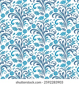 seamless blue floral pattern with ikat inspired retro blossoms for fashion and textile
