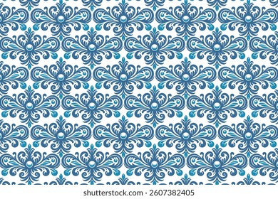 seamless blue floral pattern with intricate arabesque elements for stylish women’s wear and modern textile accessories

